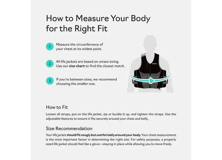 Sea-Doo Wave Grip Life Jacket size chart