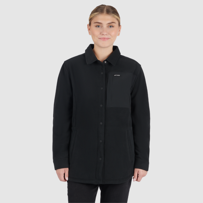 Women's Snap-Up Polar Fleece Overshirt- Black