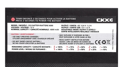 CKX Battery Pack 6000 mAh for Electric Goggles, Specs