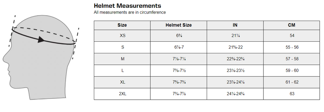 Modular 2.0 Helmet Size Chart