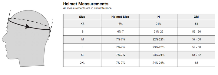 Modular 2.0 Helmet Size Chart